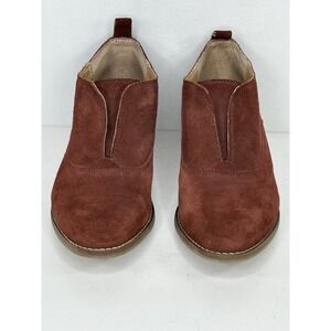 Lucky Brand Fimberly Suede‎ Slip-On Low Heel Ankle Shoes - Red Brown Boho